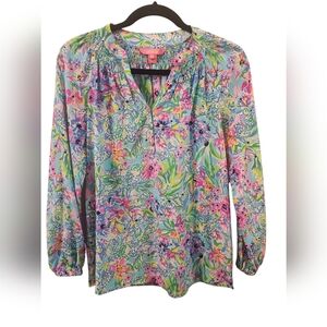 Lilly Pulitzer Multicolor Floral Smocked Neck ElsaBlouse